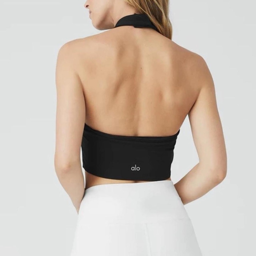 Alo Yoga Airbrush Millennial Halter Open Back Bra Crop Tank in Black